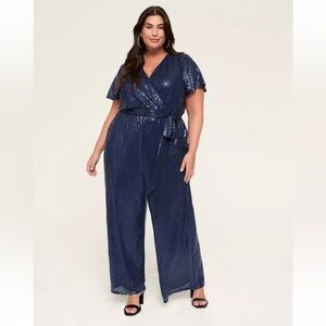 Lane Bryant Navy Sequin Flutter-Sleeve Wide Leg Jumpsuit Women’s Plus 18/20 NWT